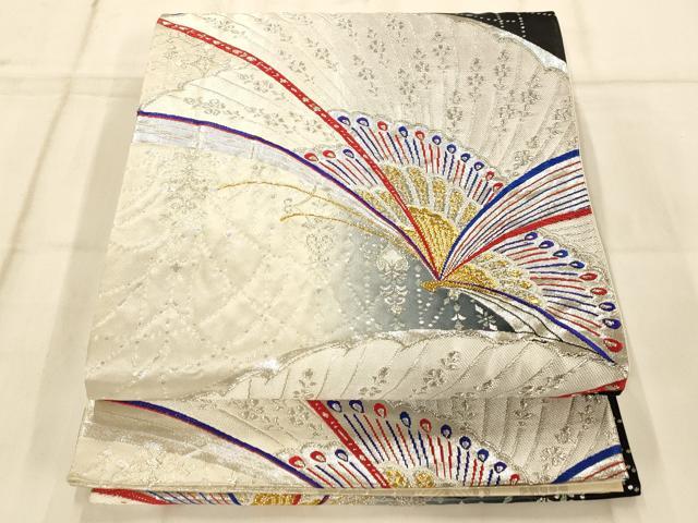 平和屋着物◎両面六通柄袋帯 飾花舞蝶文 孔雀羽文 金銀糸 正絹 逸品 AAAO1097fw