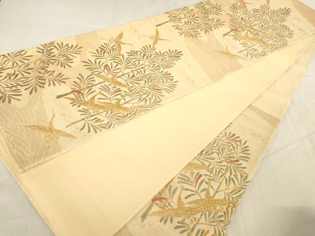 平和屋着物◎六通柄袋帯 立波飛鶴草木文 金糸 正絹 逸品 AAAO1605ru