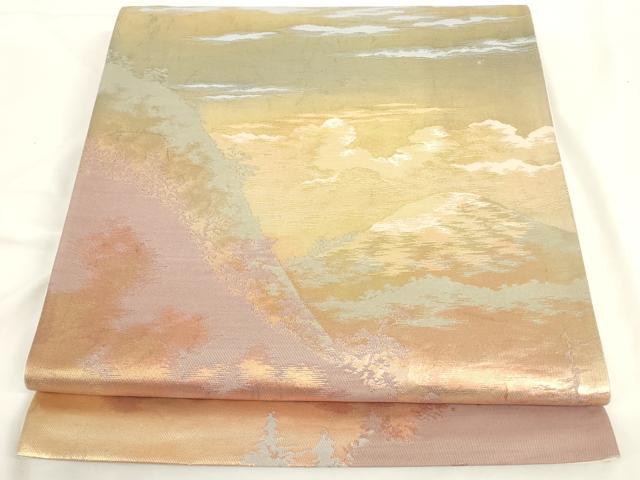 平和屋着物◎六通柄袋帯 風景文 金糸 正絹 逸品 AAAO1637ru