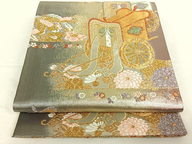 平和屋着物◎六通柄袋帯 御所車鳳凰花文 金銀糸 正絹 逸品 AAAO2223jh