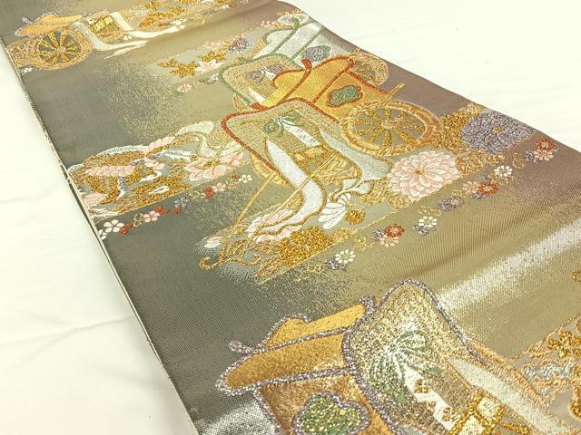 平和屋着物◎六通柄袋帯 御所車鳳凰花文 金銀糸 正絹 逸品 AAAO2223jh