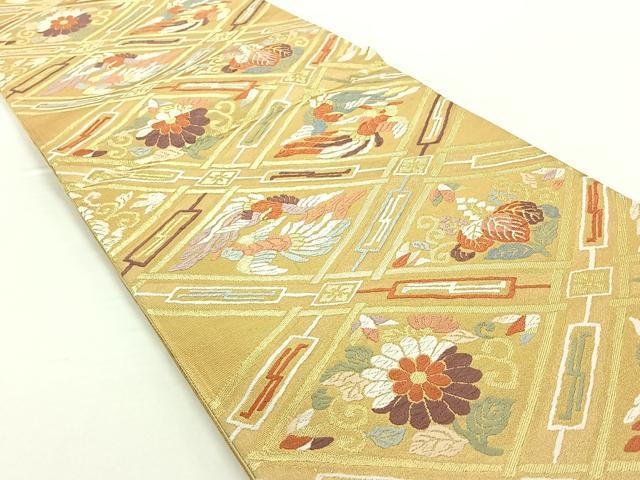 平和屋着物◎六通柄袋帯 唐織 双鳥花菱文 金糸 正絹 逸品 AAAO2248jh