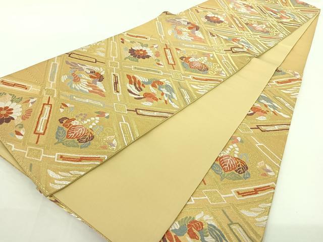 平和屋着物◎六通柄袋帯 唐織 双鳥花菱文 金糸 正絹 逸品 AAAO2248jh