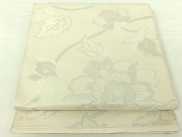 平和屋着物◎六通柄 本袋帯 草花文 銀糸 正絹 逸品 AAAO2521jh
