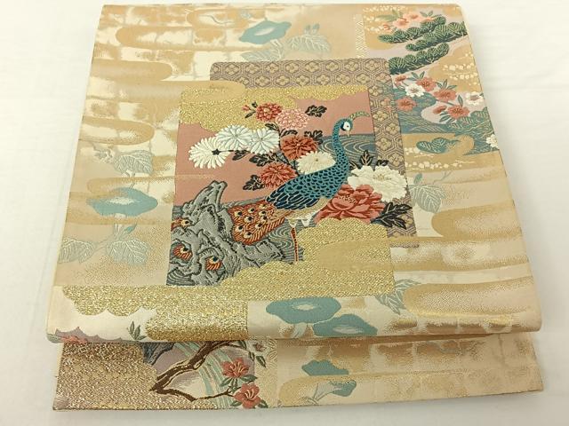 平和屋着物◎六通柄袋帯 唐織 花鳥古画文 金銀糸 正絹 逸品 AAAO2527jh