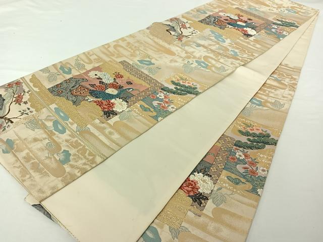 平和屋着物◎六通柄袋帯 唐織 花鳥古画文 金銀糸 正絹 逸品 AAAO2527jh