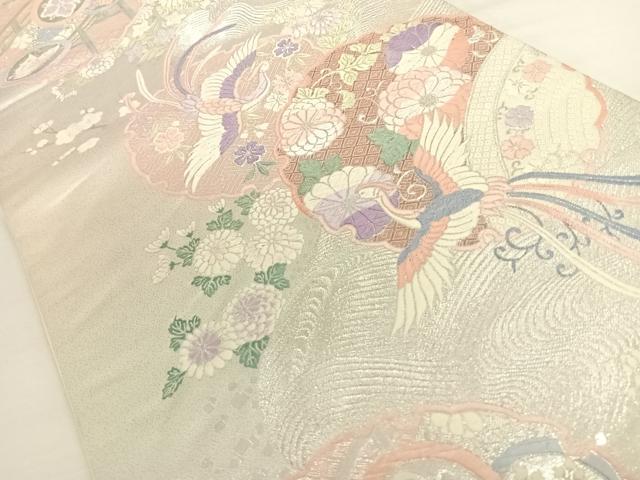 平和屋着物◎六通柄袋帯 唐織 雪輪鳳凰花文 銀糸 正絹 逸品 AAAO2966wt