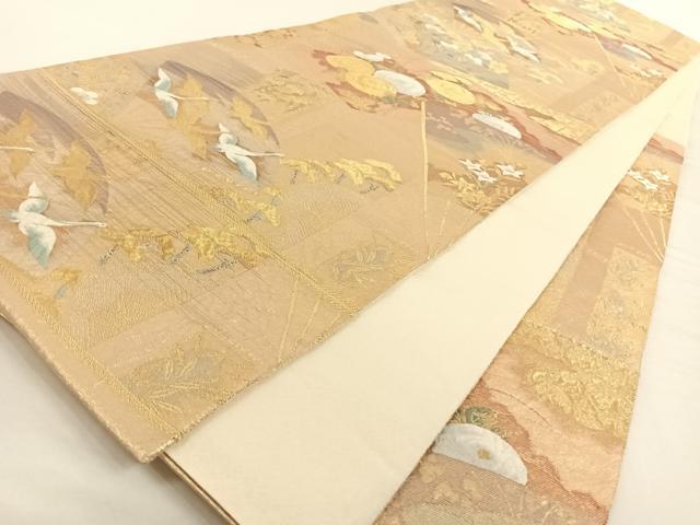 平和屋着物◎六通柄袋帯 扇面短冊文 金糸 正絹 逸品 AAAO2971wt