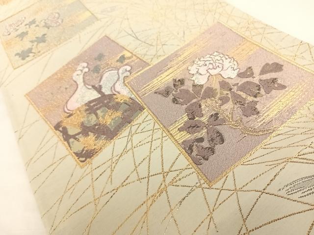 平和屋着物◎六通柄袋帯 色紙飛鶴花文 金銀糸 正絹 逸品 AAAO2979wt