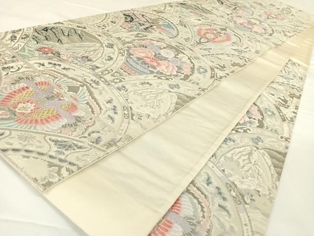 平和屋着物◎六通柄袋帯 青海取絵皿文 プラチナ箔 正絹 逸品 AAAO2983wt