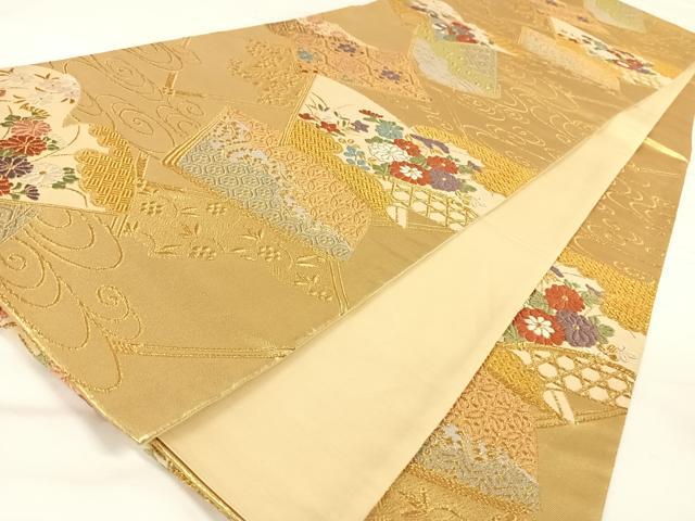 平和屋着物◎六通柄袋帯 唐織 冊子花籬文 金糸 正絹 逸品 AAAO3003wt