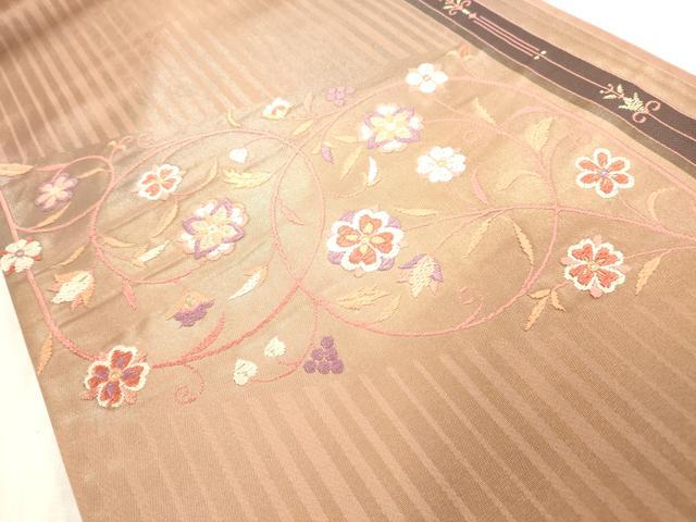 平和屋着物◎六通太鼓柄袋帯 草花文 金糸 引箔 正絹 逸品 AAAO3136jz