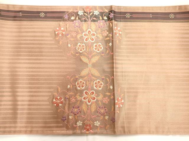 平和屋着物◎六通太鼓柄袋帯 草花文 金糸 引箔 正絹 逸品 AAAO3136jz