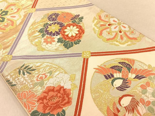 平和屋着物◎六通柄袋帯 花鳥丸文 金銀糸 正絹 逸品 AAAO3381ey