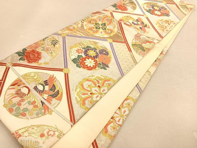 平和屋着物◎六通柄袋帯 花鳥丸文 金銀糸 正絹 逸品 AAAO3381ey