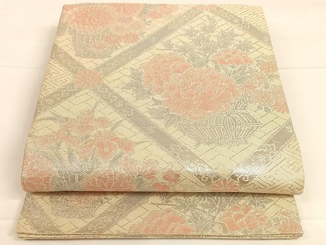 平和屋着物◎佐賀錦 六通柄袋帯 天井飾花文 銀糸 正絹 逸品 AAAO3685ey