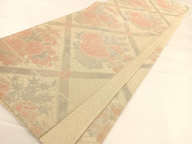 平和屋着物◎佐賀錦 六通柄袋帯 天井飾花文 銀糸 正絹 逸品 AAAO3685ey
