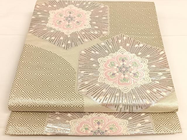 平和屋着物◎六通柄袋帯 唐織 正倉院亀甲花文 銀糸 正絹 逸品 AAAO3687ey