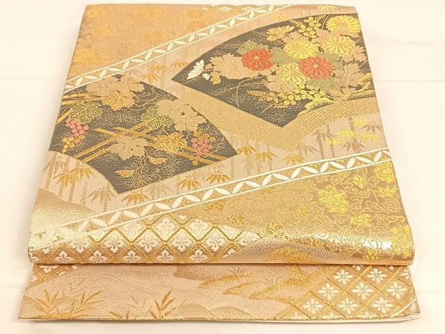 平和屋着物◎六通柄袋帯 地紙草花文 金糸 正絹 逸品 AAAO3688ey