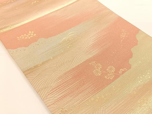 平和屋着物◎六通柄袋帯 流水吉祥花文 金糸 正絹 逸品 AAAO3701ey