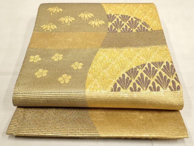 平和屋着物●六通柄袋帯 よろけ間道 松竹梅 金糸 正絹 逸品 AAAO4340wj