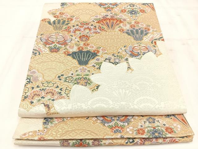 平和屋着物◎六通柄袋帯 唐織 雪輪重ね花鳥文 金糸 正絹 逸品 AAAO4636yx