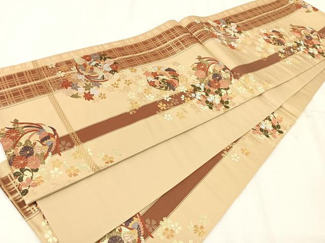 平和屋着物◎六通柄袋帯 花鳥文 金糸 正絹 逸品 AAAO4637yx