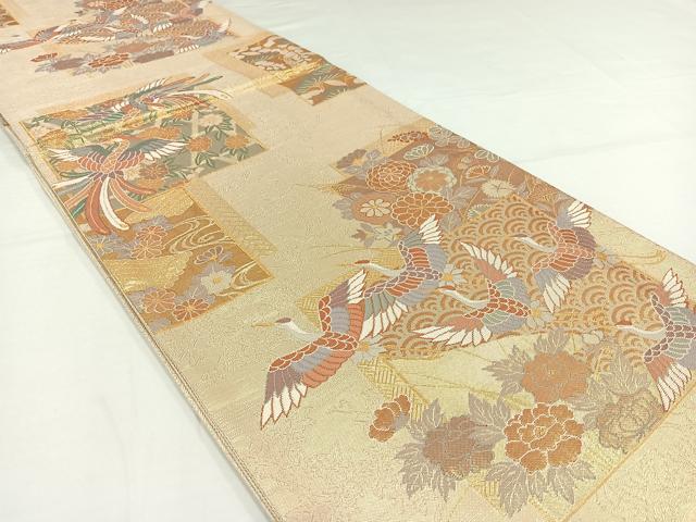 平和屋着物◎本佐賀錦 六通柄袋帯 慶長郡鶴文 金糸 正絹 逸品 AAAO4798jh