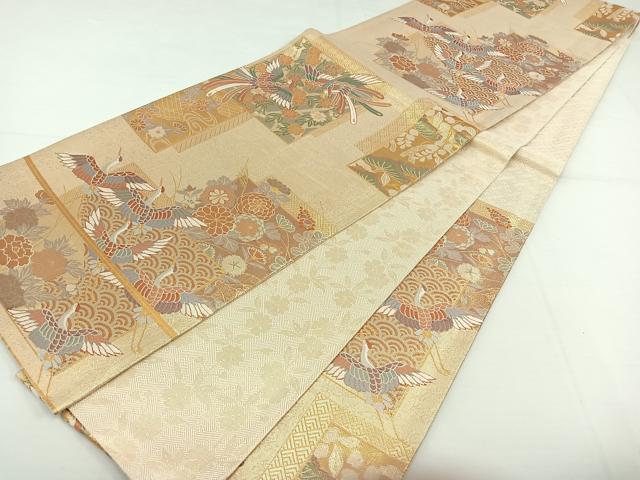 平和屋着物◎本佐賀錦 六通柄袋帯 慶長郡鶴文 金糸 正絹 逸品 AAAO4798jh
