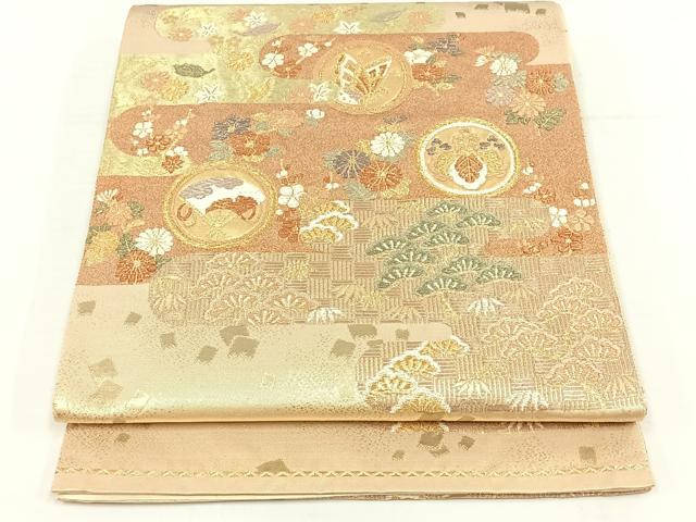 平和屋着物◎六通柄袋帯 唐織 霞吉祥文 金糸 正絹 逸品 AAAO4803jh