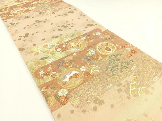 平和屋着物◎六通柄袋帯 唐織 霞吉祥文 金糸 正絹 逸品 AAAO4803jh