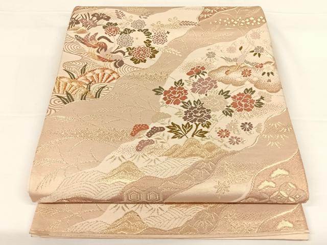 平和屋着物◎六通柄袋帯 唐織 道長草花文 金糸 正絹 逸品 AAAO4865wt