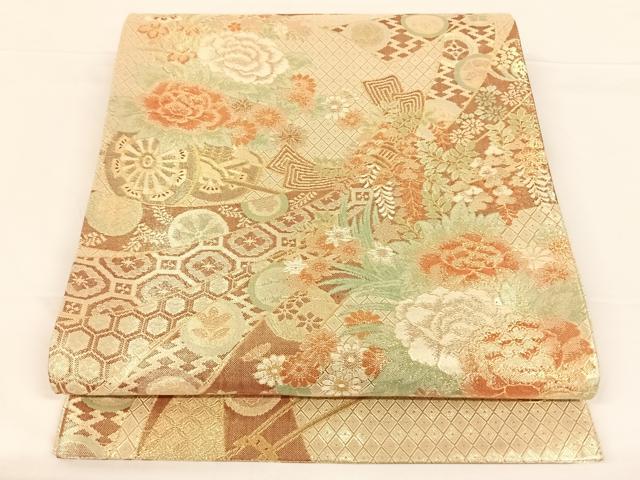平和屋着物◎佐賀錦 六通柄袋帯 束ね熨斗吉祥文 金糸 正絹 逸品 AAAO4877wt