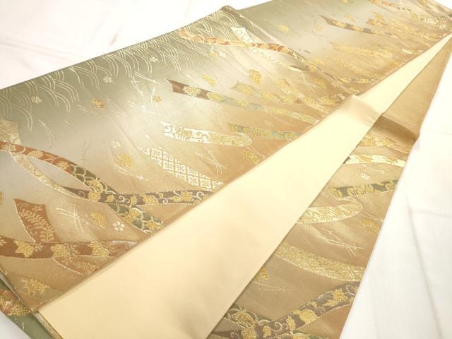 平和屋着物◎六通柄袋帯 鬘帯吉祥花文 金糸 正絹 逸品 AAAO5084jz