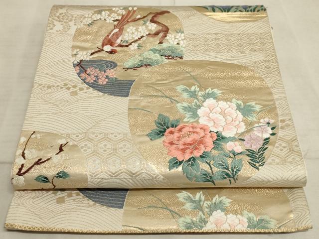 平和屋着物◎六通柄袋帯 唐織 花鳥丸文 金糸 正絹 逸品 AAAO5163sx