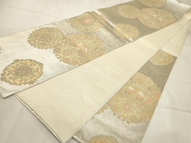 平和屋着物◎六通柄袋帯 向い鴛鴦花文 金糸 引箔 正絹 逸品 AAAO5274sx