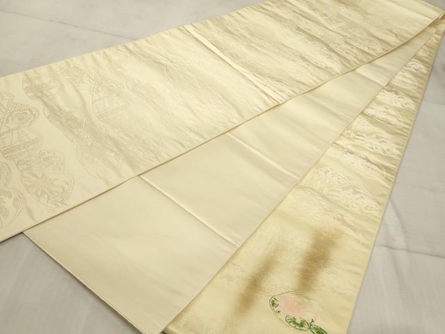 平和屋着物◎太鼓柄袋帯 手描き 貝合わせ花文 金彩 正絹 逸品 AAAO5275sx