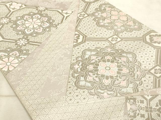 平和屋着物◎六通柄袋帯 蜀江花文 銀糸 正絹 逸品 AAAO5318sx