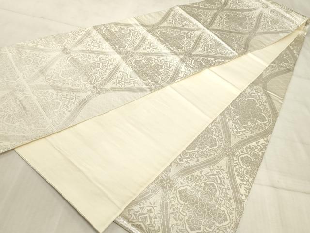 平和屋着物◎全通柄袋帯 立涌花文 銀糸 正絹 逸品 AAAO5325sx