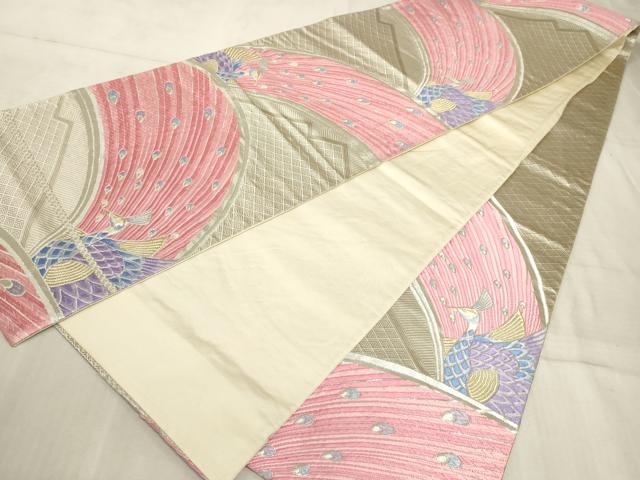 平和屋着物◎六通柄袋帯 唐織 孔雀文 金銀糸 正絹 逸品 AAAO5328sx