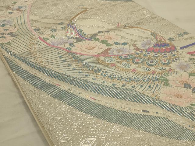 平和屋着物◎六通柄袋帯 孔雀花文 金銀糸 正絹 逸品 AAAO5469ou