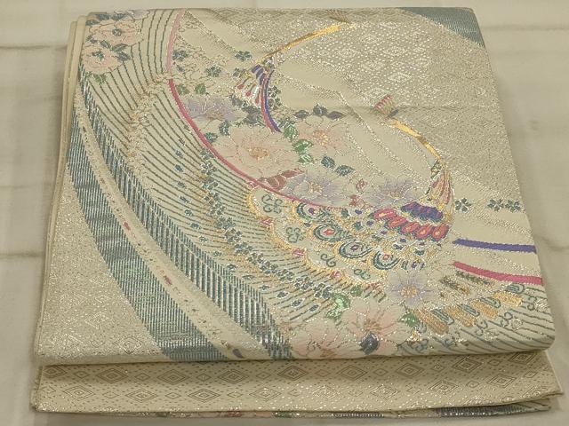 平和屋着物◎六通柄袋帯 孔雀花文 金銀糸 正絹 逸品 AAAO5469ou
