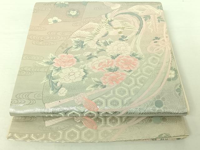 平和屋着物◎六通柄袋帯 唐織 檜扇鳳凰花文 金銀糸 正絹 逸品 AAAO5504jh