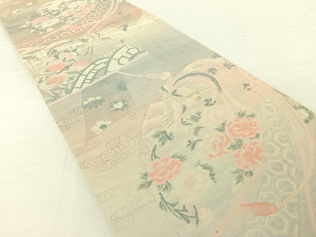 平和屋着物◎六通柄袋帯 唐織 檜扇鳳凰花文 金銀糸 正絹 逸品 AAAO5504jh