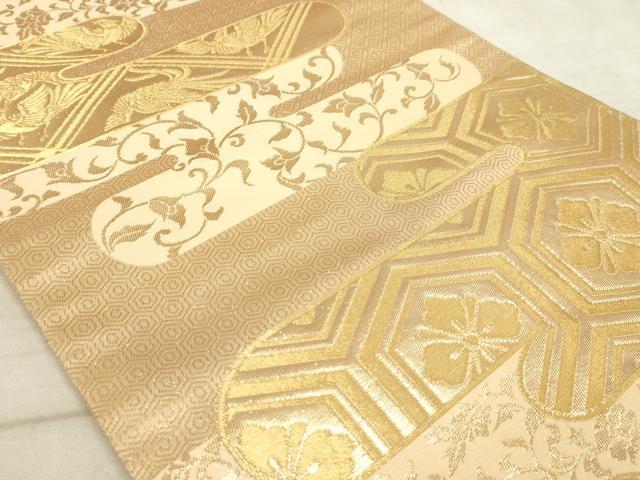 平和屋着物◎六通柄袋帯 霞取花鳥文 金糸 正絹 逸品 AAAO5685sx