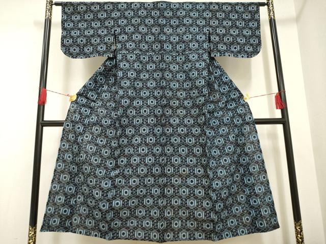平和屋着物●久留米絣 単衣 亀甲文 綿 逸品 AAAO6096ck