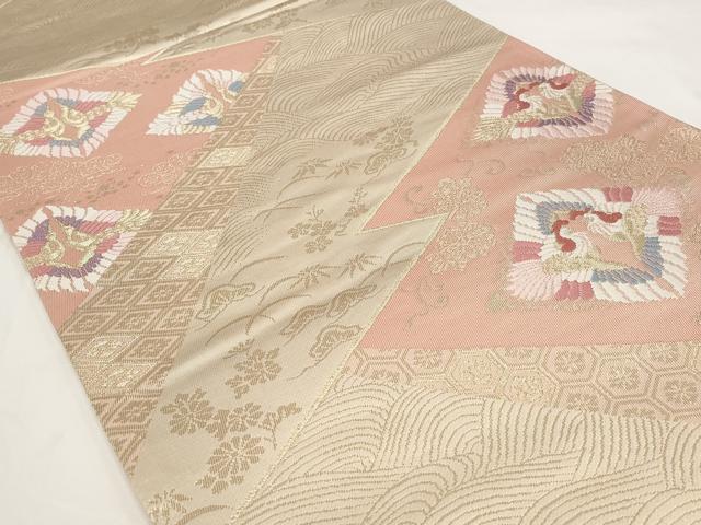 平和屋着物◎六通柄袋帯 比沙門色紙 松皮菱 金糸 正絹 逸品 AAAO6459st