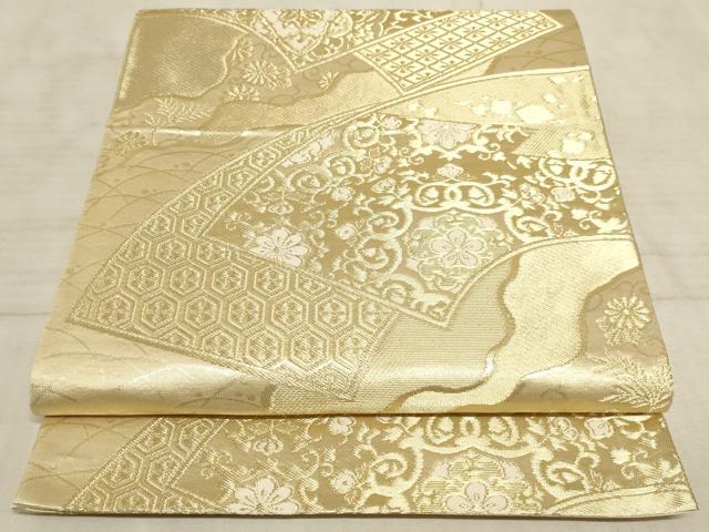 平和屋着物◎六通柄袋帯 地紙重ね花文 金糸 正絹 逸品 AAAO6705sx