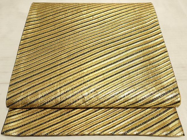 平和屋着物◎六通柄袋帯 斜縞 金糸 正絹 逸品 AAAO6710sx