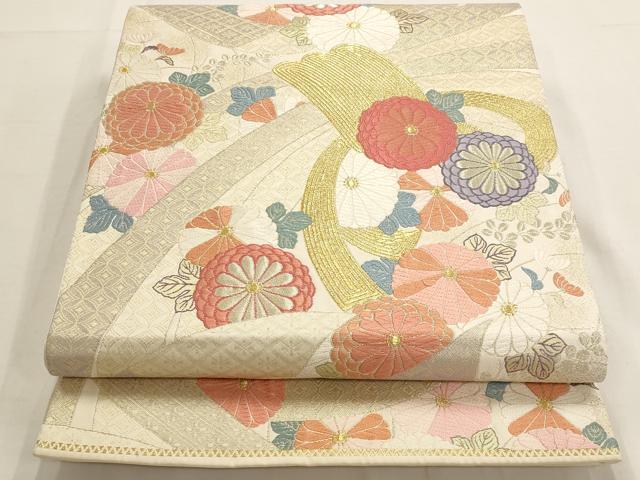 平和屋着物◎六通柄袋帯 唐織 新蒔絵紋 束ね熨斗花文 八重菊 金糸 正絹 逸品 AAAO6769st